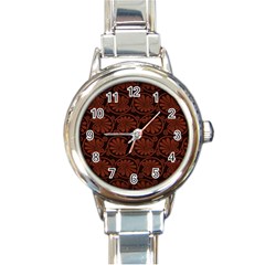 Brown Floral Pattern Floral Greek Ornaments Round Italian Charm Watch by nateshop