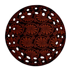 Brown Floral Pattern Floral Greek Ornaments Ornament (round Filigree) by nateshop