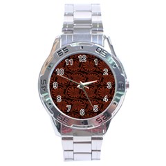 Brown Floral Pattern Floral Greek Ornaments Stainless Steel Analogue Watch by nateshop