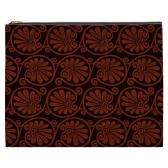 Brown Floral Pattern Floral Greek Ornaments Cosmetic Bag (xxxl) by nateshop