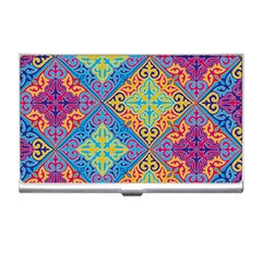 Colorful Floral Ornament, Floral Patterns Business Card Holder by nateshop