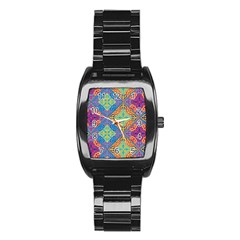 Colorful Floral Ornament, Floral Patterns Stainless Steel Barrel Watch by nateshop