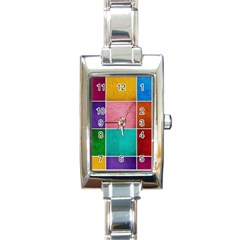 Colorful Squares, Abstract, Art, Background Rectangle Italian Charm Watch by nateshop