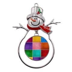 Colorful Squares, Abstract, Art, Background Metal Snowman Ornament