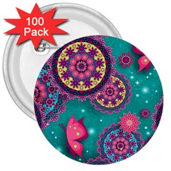 Floral Pattern, Abstract, Colorful, Flow 3  Buttons (100 Pack)  by nateshop