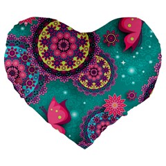 Floral Pattern, Abstract, Colorful, Flow Large 19  Premium Heart Shape Cushions by nateshop