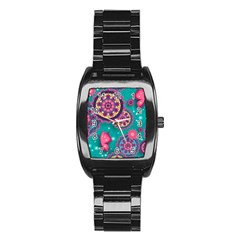 Floral Pattern, Abstract, Colorful, Flow Stainless Steel Barrel Watch by nateshop