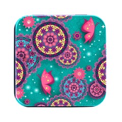 Floral Pattern, Abstract, Colorful, Flow Square Metal Box (black) by nateshop