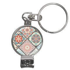 Flowers Pattern, Abstract, Art, Colorful Nail Clippers Key Chain by nateshop