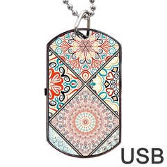 Flowers Pattern, Abstract, Art, Colorful Dog Tag Usb Flash (one Side) by nateshop