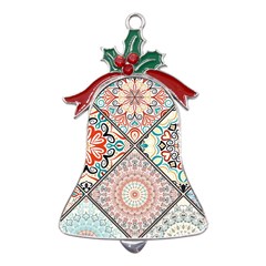 Flowers Pattern, Abstract, Art, Colorful Metal Holly Leaf Bell Ornament by nateshop