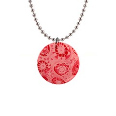 Mazipoodles Love Flowers - Just Red 1  Button Necklace by Mazipoodles