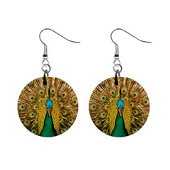 Peacock Feather Bird Peafowl Mini Button Earrings