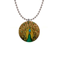 Peacock Feather Bird Peafowl 1  Button Necklace by Cemarart