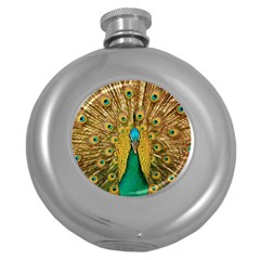 Peacock Feather Bird Peafowl Round Hip Flask (5 Oz)