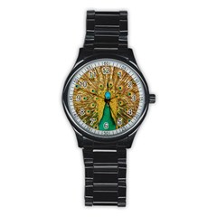 Peacock Feather Bird Peafowl Stainless Steel Round Watch