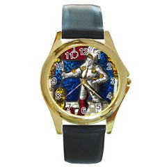 Knight Armor Round Gold Metal Watch by Cemarart