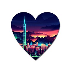 Cityscape Building Painting 3d City Illustration Heart Magnet