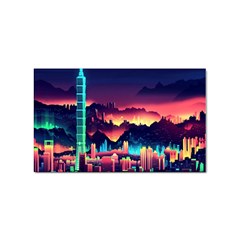 Cityscape Building Painting 3d City Illustration Sticker Rectangular (10 Pack)