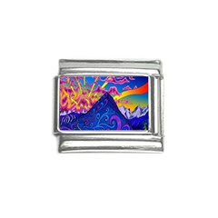 Blue And Purple Mountain Painting Psychedelic Colorful Lines Italian Charm (9mm) by Bedest