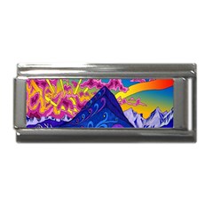 Blue And Purple Mountain Painting Psychedelic Colorful Lines Superlink Italian Charm (9mm) by Bedest