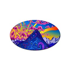 Blue And Purple Mountain Painting Psychedelic Colorful Lines Sticker Oval (100 Pack)