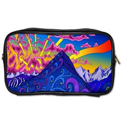 Blue And Purple Mountain Painting Psychedelic Colorful Lines Toiletries Bag (One Side)