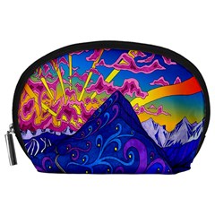 Blue And Purple Mountain Painting Psychedelic Colorful Lines Accessory Pouch (large) by Bedest