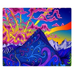 Blue And Purple Mountain Painting Psychedelic Colorful Lines Premium Plush Fleece Blanket (small) by Bedest