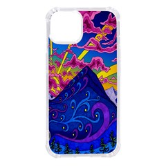 Blue And Purple Mountain Painting Psychedelic Colorful Lines Iphone 14 Tpu Uv Print Case by Bedest