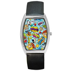 Comic Elements Colorful Seamless Pattern Barrel Style Metal Watch