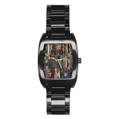 Seamless Pattern With Flower Bird Stainless Steel Barrel Watch