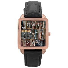 Psychedelic Digital Art Artwork Landscape Colorful Rose Gold Leather Watch 