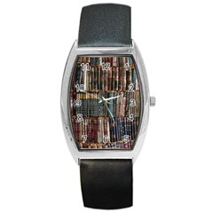 Seamless Pattern With Flower Birds Barrel Style Metal Watch