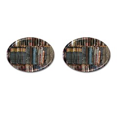 Assorted Title Of Books Piled In The Shelves Assorted Book Lot Inside The Wooden Shelf Cufflinks (Oval)