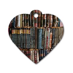 Assorted Title Of Books Piled In The Shelves Assorted Book Lot Inside The Wooden Shelf Dog Tag Heart (Two Sides)