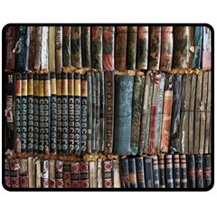 Assorted Title Of Books Piled In The Shelves Assorted Book Lot Inside The Wooden Shelf Fleece Blanket (Medium)