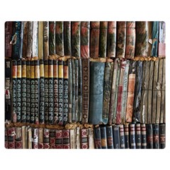 Assorted Title Of Books Piled In The Shelves Assorted Book Lot Inside The Wooden Shelf Premium Plush Fleece Blanket (Medium)