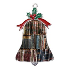Assorted Title Of Books Piled In The Shelves Assorted Book Lot Inside The Wooden Shelf Metal Holly Leaf Bell Ornament