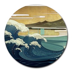 Sea Asia Waves Japanese Art The Great Wave Off Kanagawa Round Mousepad by Cemarart