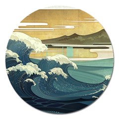 Sea Asia Waves Japanese Art The Great Wave Off Kanagawa Magnet 5  (round) by Cemarart