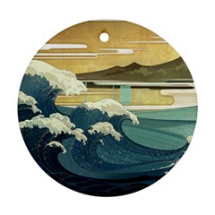 Sea Asia Waves Japanese Art The Great Wave Off Kanagawa Round Ornament (two Sides)