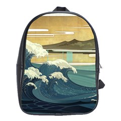 Sea Asia Waves Japanese Art The Great Wave Off Kanagawa School Bag (large)