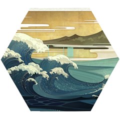 Sea Asia Waves Japanese Art The Great Wave Off Kanagawa Wooden Puzzle Hexagon by Cemarart