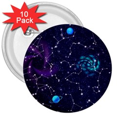 Realistic Night Sky With Constellations 3  Buttons (10 pack) 