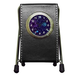 Realistic Night Sky With Constellations Pen Holder Desk Clock