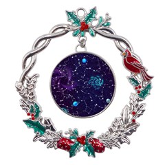 Realistic Night Sky With Constellations Metal X mas Wreath Holly leaf Ornament