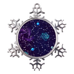 Realistic Night Sky With Constellations Metal Large Snowflake Ornament