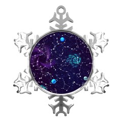 Realistic Night Sky With Constellations Metal Small Snowflake Ornament