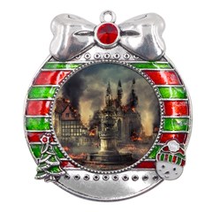 Braunschweig City Lower Saxony Metal X mas Ribbon With Red Crystal Round Ornament by Cemarart